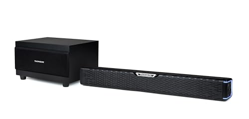 Thomson Sb60Bts Soundbar - 120W Potenza Musicale Totale - Bluetooth 5.0 Wireless - Subwoofer Incluso - Montaggio A Parete - Ingresso Ottico & Aux - Te