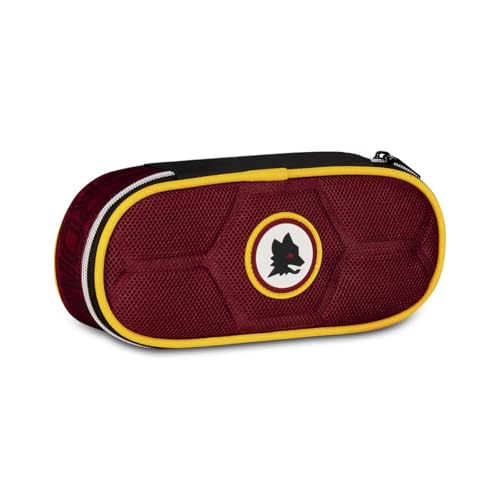 Seven As Roma Portapenne Scuola Calcio Round Plus, Rosso, Astuccio Ovale Con Elastici E Tasca Per Penne, Matite E Accessori, Scuola Media E Superiore,