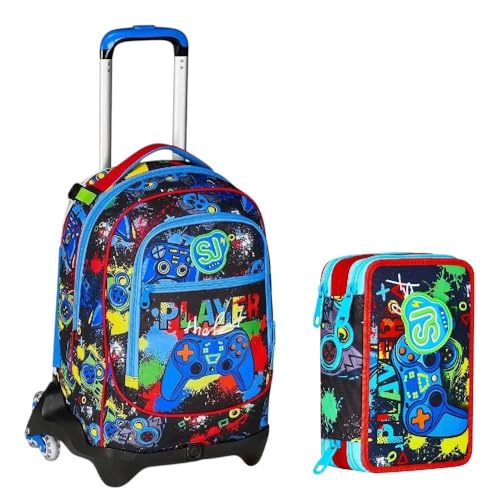 Varzi Seven School Pack Game Led Boy Sj Gang: Trolley Jack 3Wd Con Luci Led + Astuccio 3 Zip Fornito 45 Pezzi, Stile E Praticità Per La Scuola 1956