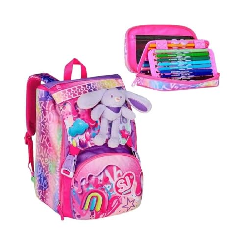 Varzi Seven School Pack Fantasys Girl: Zaino Sdoppiabile + Astuccio Speed Pad Completo, Stile E Praticità Per La Scuola 1956