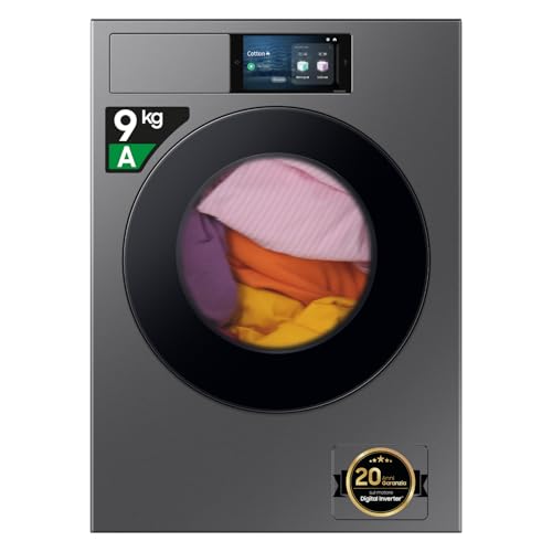 Samsung Lavatrice Bespoke Ai Laundry Wf90F09C4S/U3 Libera Installazione, 9 Kg, Wifi, Ecodosatore, Display Ai Home, Carica Frontale, Corpo: Dark Silver