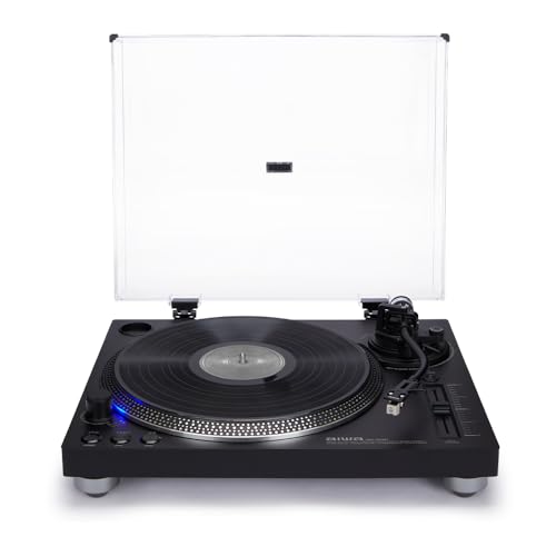 Aiwa Apx-1200Bt/Bk Giradischi Professionale Con Bluetooth, Usb, Preamplificatore Incorporato, Piastra In Alluminio, Braccio A S, Velocità 33 E 45 Rpm