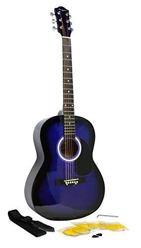 Martin Smith Chitarra Acustica Con Corde, Plettri E Tracolla Per Chitarra,Blu