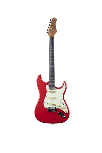 Eko Guitars - Chitarra Elettrica St‑300, Corpo Pioppo, Manico Acero, Tastiera Laurel, 3 Pickup Single‑Coil, Ponte Tremolo, Colore Fiesta Red