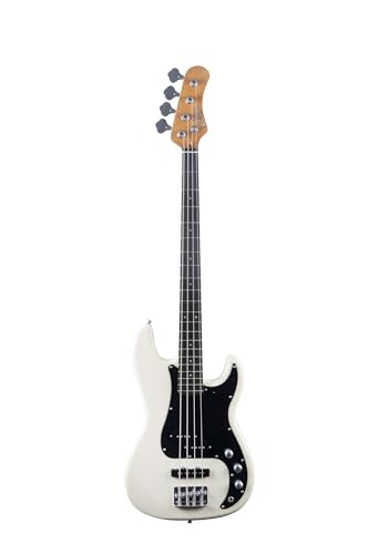 Eko Guitars – Basso Elettrico Pj‑400, Corpo Pawlonia, Manico Acero, Tastiera Laurel, Pickup Jb + Pj, Ponte Vintage, 21 Tasti, Colore Vintage White