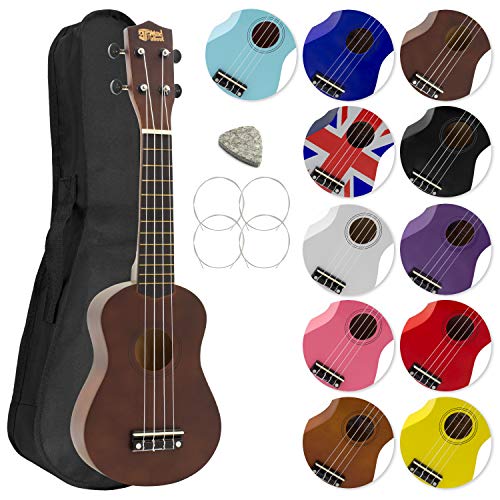 Mad About Su8-Dw Ukulele Soprano In Marrone, Legno Scuro, Con Custodia Morbida, Plettro E Corde Di Ricambio, Ora Dotato Di Corde In Carbonio Nere Che 