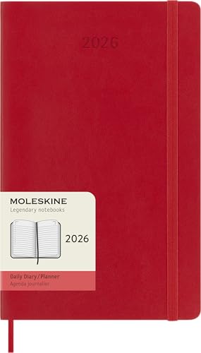 Moleskine Daily Planner, Agenda Giornaliera 2026 12 Mesi, Con Copertina Morbida E Chiusura Elastica, Formato Large 13X21,Colore Rosso