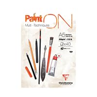 Clairefontaine 96538C, Un Blocco Collato Di Carta Da Disegno Paint'On 40 Fogli 14,8X21 Cm 250G, Bianca Pacco Di 4 Taccuini