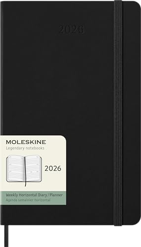 Moleskine Weekly Planner, Agenda Settimanale Orizzontale 2026 12 Mesi, Con Copertina Rigida E Chiusura Elastica, Formato Large 13X21, Colore Nero