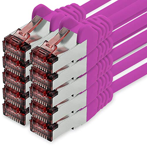 Freiwerk Cavo Di Rete Cat.6 1M Magenta - 10X Cavo Ethernet Lankabel Cat6 Cavo Di Rete Lan Sftp Pimf Patchcable 1000 Mbit S Compatibile Con Cat5 Cat5E