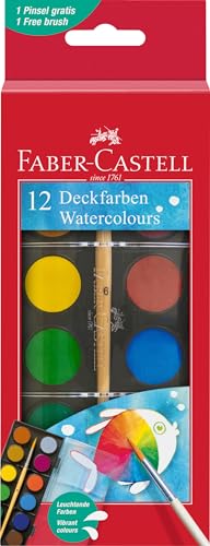 Faber-Castell 125017 - Scatola Di Colori Ad Acquerello 12 Colori, Pennelli Inclusi, Scatola Di Colori Per La Scuola E Il Tempo Libero
