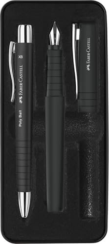 Faber-Castell 241050 - Set Da Scrittura Poly Pen Con Biro E Penna Stilografica, Nero