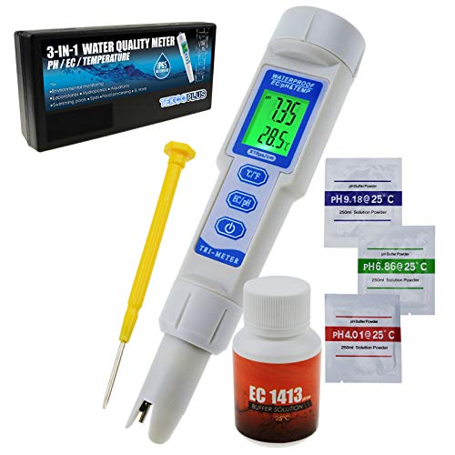 Tekcoplus Misuratore Ph/Ec/Temp 3 At 1 Atc Impermeabile Con Luce Nera Combo Test Multiparametrico Combo Per Analizzatore Monitor Kit Test Per Acquari