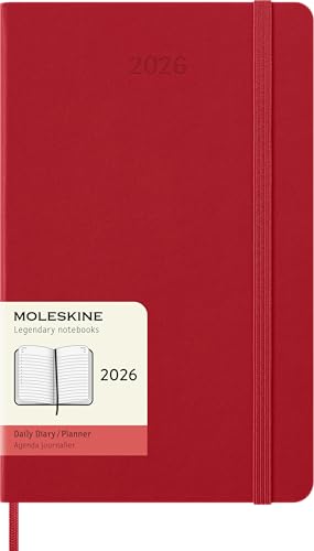 Moleskine Daily Planner, Agenda Giornaliera 2026 12 Mesi, Con Copertina Rigida E Chiusura Elastica, Formato Large 13X21, Colore Rosso