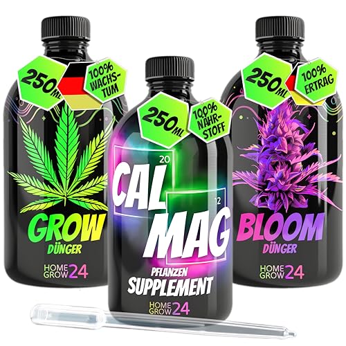 Homegrow24 Trio Fertiliser Set, Per La Cura Complessiva Delle Piante Di Cannabis, Set Di 3 Bustine Da 250 Ml, 100% Naturale, Per Un Raccolto Abbondant