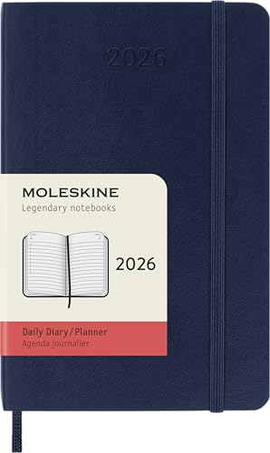 Moleskine Daily Planner, Agenda Giornaliera 2026 12 Mesi, Con Copertina Morbida E Chiusura Elastica, Formato Pocket 9X14, Colore Blu