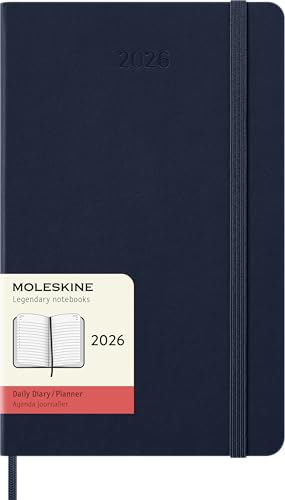 Moleskine Daily Planner, Agenda Giornaliera 2026 12 Mesi, Con Copertina Rigida E Chiusura Elastica, Formato Large 13X21, Colore Blu