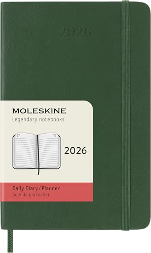 Moleskine Daily Planner, Agenda Giornaliera 2026 12 Mesi, Con Copertina Morbida E Chiusura Elastica, Formato Pocket 9X14, Colore Verde