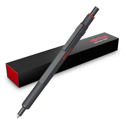 Rotring 600 Penna A Sfera | Punta Media | Inchiostro Nero | Corpo Penna Interamente In Metallo | Pietra Scura | Impugnatura Zigrinata Antiscivolo E Fu