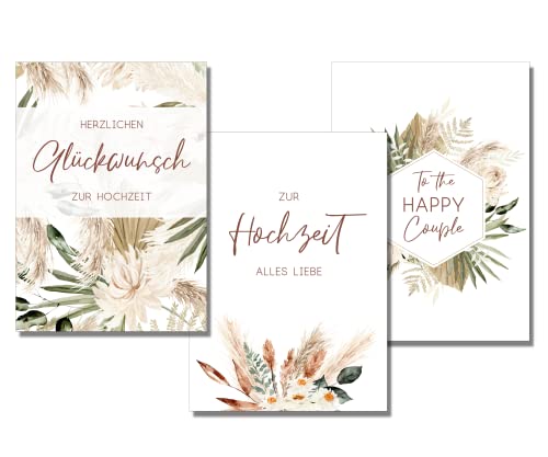 Set Di 3 Biglietti Di Auguri Per Matrimonio Pieghevoli Con Buste, Carta Naturale