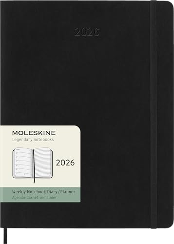 Moleskine Weekly Planner, Agenda Settimanale 2026 12 Mesi Con Spazio Per Note, Con Copertina Morbida E Chiusura Elastica, Formato Xl 19X25, Colore Ner