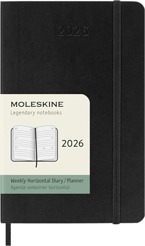 Moleskine Weekly Planner, Agenda Settimanale Orizzontale 2026 12 Mesi, Con Copertina Morbida E Chiusura Elastica, Formato Pocket 9X14, Colore Nero