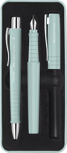 Faber-Castell 241053 - Set Da Scrittura Poly Pen Con Biro E Penna Stilografica, Blu Caribico