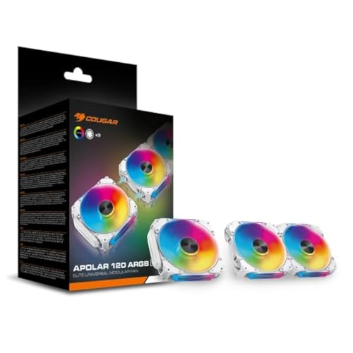 Cougar Gaming | Ventilatore Gaming | Kit3Apolar120Rgbwh - Set Di 3 Ventole Da Gioco - Bianco - Cuscinetti Idrodinamici E Controllo Pwm - Sistema Di Sm