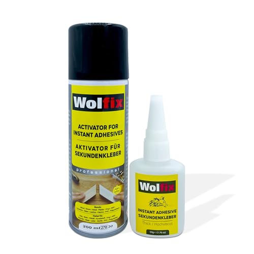 Wolfix Super Attack Colla 50G - Attivatore Colla Cianoacrilica 200Ml - Colla Extra Forte Per Tessuti, Scarpe, Legno, Ceramica, Metallo E Tutto - Colla