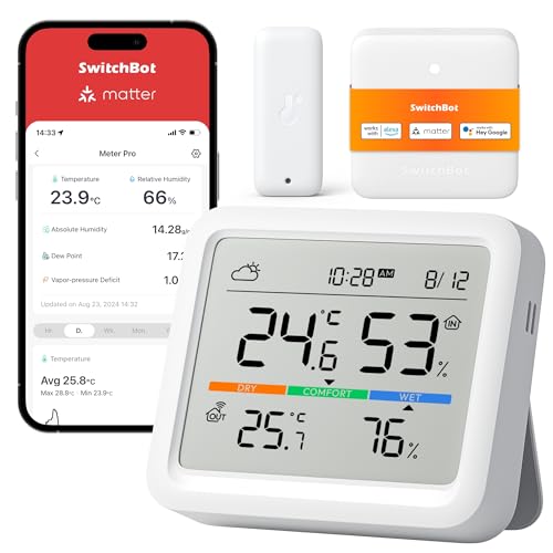 Switchbot Stazione Meteo Wifi, Monitor Temperatura/Umidità Con Data E Previsione Del Tempo, Termometro E Igrometro Wifi, Raggio Bluetooth Di 120M, Esp