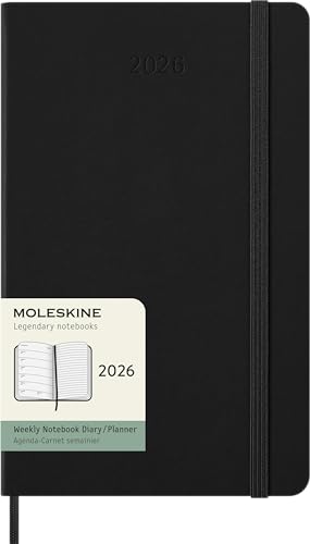Moleskine Weekly Planner, Agenda Settimanale 2026 12 Mesi Con Spazio Per Note, Con Copertina Rigida E Chiusura Elastica, Formato Large 13X21, Colore N