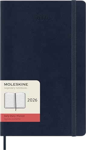 Moleskine Daily Planner, Agenda Giornaliera 2026 12 Mesi, Con Copertina Morbida E Chiusura Elastica, Formato Large 13X21, Colore Blu