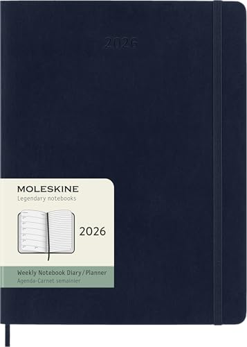 Moleskine Weekly Planner, Agenda Settimanale 2026 12 Mesi Con Spazio Per Note, Con Copertina Morbida E Chiusura Elastica, Formato Xl 19X25, Colore Blu