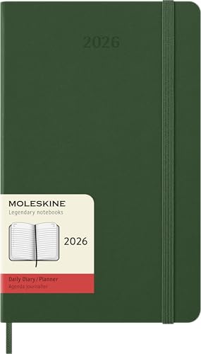 Moleskine Daily Planner, Agenda Giornaliera 2026 12 Mesi, Con Copertina Rigida E Chiusura Elastica, Formato Large 13X21, Colore Verde