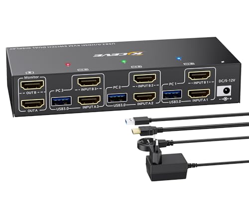 Switch Kvm Usb 3.0 3 Pc 2 Monitor Emulatore Edid 4K@60Hz, Eskeve Switch Kvm Hdmi 2K@120Hz Per 3 Pc Condividi 2 Monitor E 4 Dispositivi Usb 3.0, Con Ca