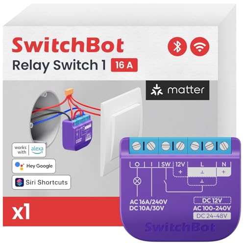 Switchbot Smart Relay Switch 1, Modulo Relè Intelligente Con Ripetitore Bluetooth Integrato, Interruptore Wi-Fi&Bluetooth Compatibile Con Alexa/Apple