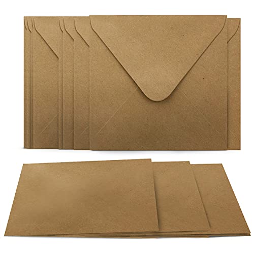 50 Buste + Biglietti Pieghevoli Quadrati – Set Di Biglietti In Carta Kraft – Biglietti Pieghevoli Vuoti 220 G M² 13,5 X 13,5 Cm – Buste Naturali 90 G 