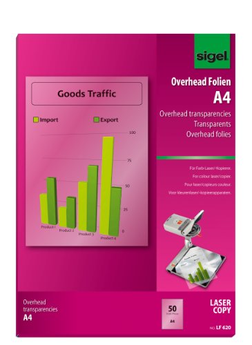 Sigel Lf620 Ohp Film Trasparente Laser A Colori Nitido, A4, 125 Μm, 50 Fg