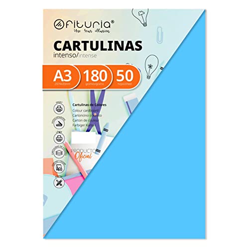 Pack 50 Cartulinas Color Azul Turquesa Tamaño A3 180G