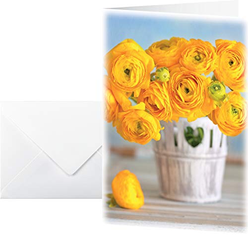 Sigel Ds104 Set Di 10 Biglietti Di Ringraziamento O Auguri Con Busta, Motivo Ranuncoli, 2 Ante, 11,5 X 17 Cm, Giallo