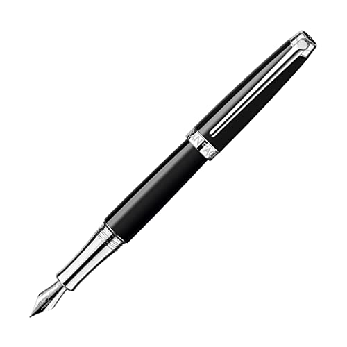 Caran D' Ache Leman Placcato Argento Penna Stilografica M, Colore Nero Opaco Penna Stilografica Ebony Black