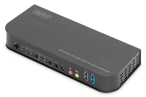 Digitus Switch Kvm Hdmi – 2 Porte Singolo Display – 2 Pc 1 Monitor – 1X Mouse, Tastiera E Audio Per 2 Computer – Uhd 4K@60Hz (4096 X 2160P) – Commutat