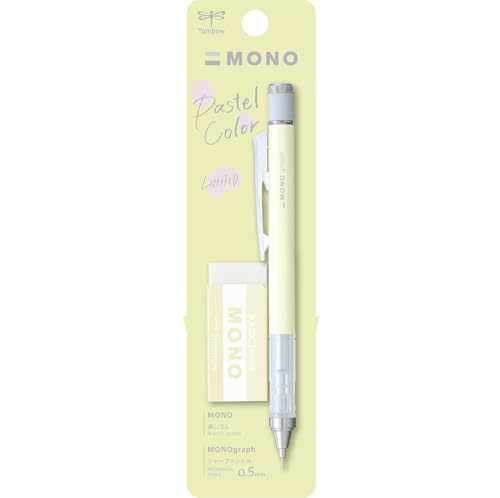 Tombow Mono Graph E Mono, Gomma Da 0,5 Mm, Colore Giallo Crema, Precisione Con Punta Da 4 Mm, Innovativo Meccanismo Di Agitazione, Pinza In Ottone Più