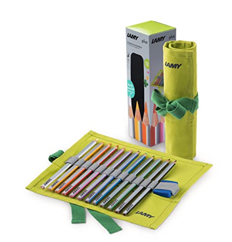 Lamy 1226068 Plus - Set Di 12 Matite Colorate 530 Con 12 Matite Colorate In Legno Di Cedro Di Alta Qualità Con Forma Ergonomica Triangolare E Elevata