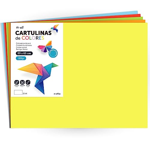 Cartulina De Colores, Cartulina Grande 50X65 Cm De Colores Claros E Intensos, Cartulinas De Colores 180Gr Para Manualidades, Diseños Creativos Y Proye