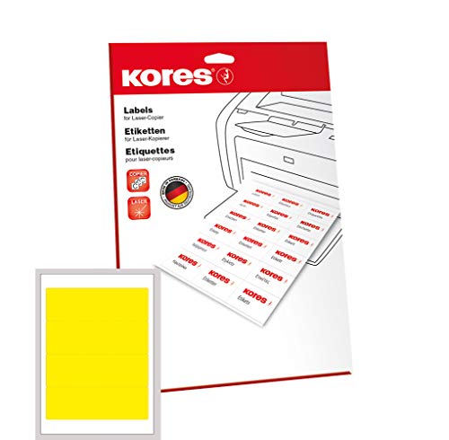 Kores L19061.252 19.2 X 6.1 Cm Fogli A4 Etichette Universali, Colore: Giallo (Confezione Da 25)