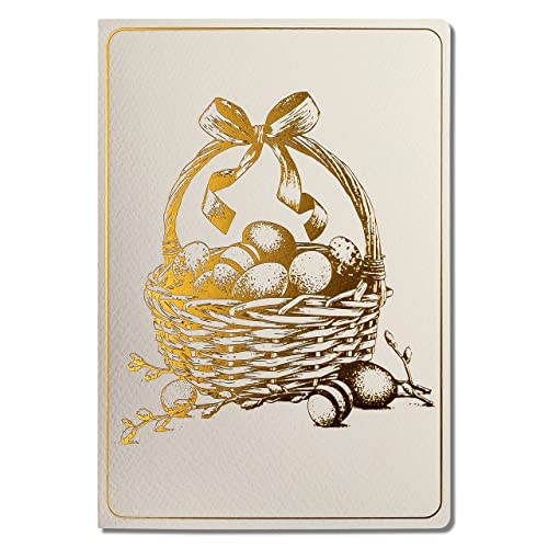 Art Nuvo Esclusivi Biglietti Di Pasqua – Set Di 10 Biglietti Di Ringraziamento In Beige Leggero 120 X 170 Mm, Dorati E Stampati, Realizzati In Carta P