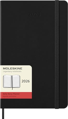 Moleskine Daily Planner, Agenda Giornaliera 2026 12 Mesi, Con Copertina Rigida E Chiusura Elastica, Formato Large 13X21, Colore Nero
