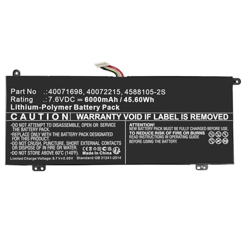 Coreparts Laptop Battery For Toshiba 46Wh Li-Ion 7.6V 6000Mah, 40071698, 40072215, 4588105-2S (46Wh Li-Ion 7.6V 6000Mah Black For Satellite Pro C50-H-