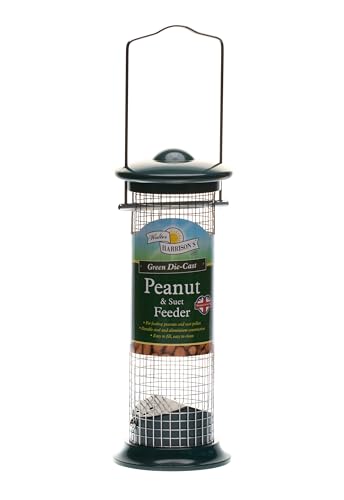 Walter Harrison'S Peanut & Suet Green Die Cast Wild Bird - Mangiatoia Da Appendere Resistente – Small – 20 Cm